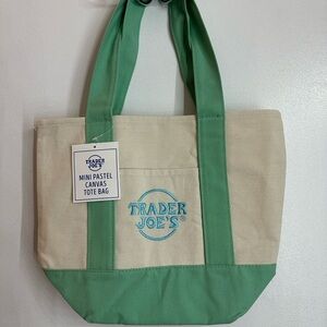 Trader Joe's mini Cream and Green Canvas Tote Bag